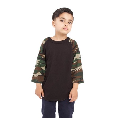 SHAKA WEAR Youth Three-Quarter Sleeve Camo Raglan T-Shirt