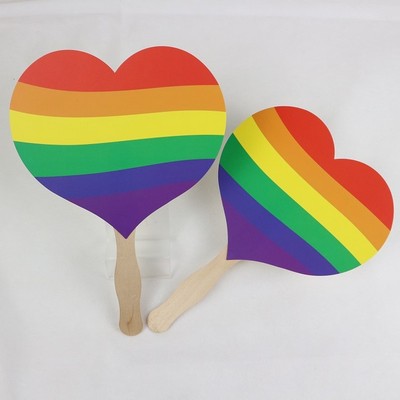 Heart Shape Paper Hand Held Fan W/ Wooden Handle