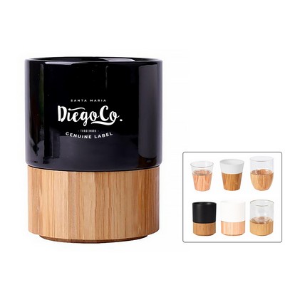 10 Oz. Double Walled Ceramic Cup W/Bamboo Bottom