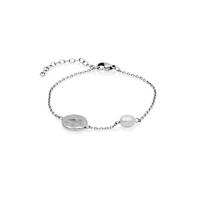 CJ Steelx Freshwater Pearl and Oval Disc Bracelet - Silver