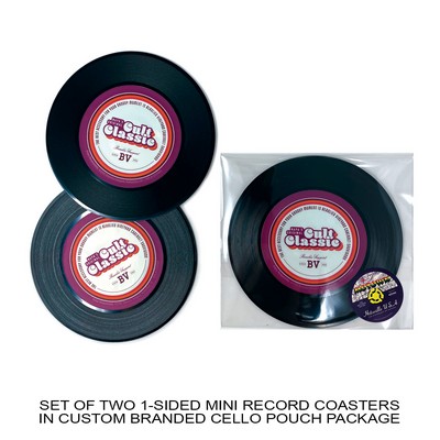 1-Sided Mini Record Coasters - Set of 2 - Custom Cello Pouch (Label on Front)