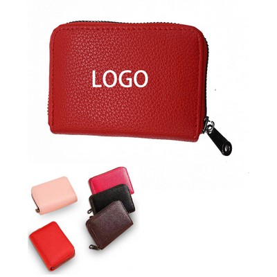 Rfid Credit Card Holder Wallet W/ Zipper