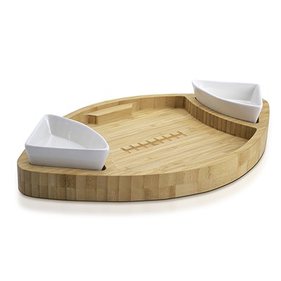 3pc Bamboo Football Chip and Dip Serving Tray