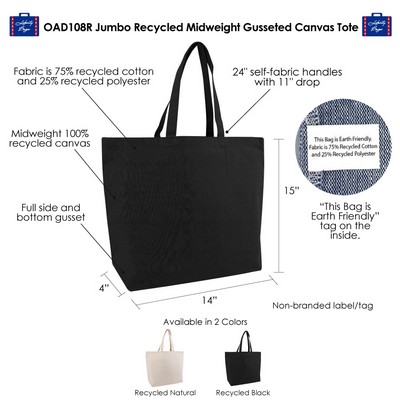 Jumbo Recycled Midweight Gusseted Canvas Tote