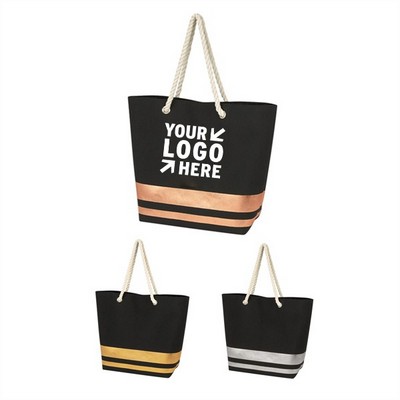 Metallic Accent Rope Tote Bag