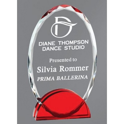 Cascata Oval Crystal Award with Red Base, 8"H