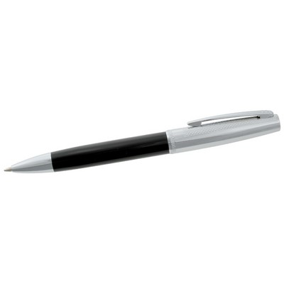 Black Lacquer Ballpoint Pen w/Silver Accents and Etched Cap