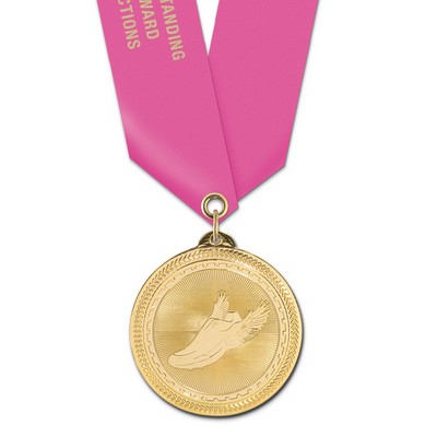 2" Track Brite Laser Medal w/ Satin Neck Ribbon