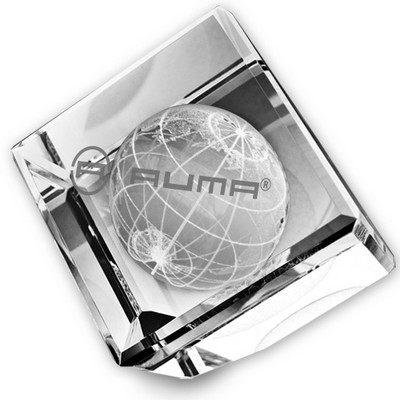 3D Globe Standing Glass Crystal Cube Paperweight