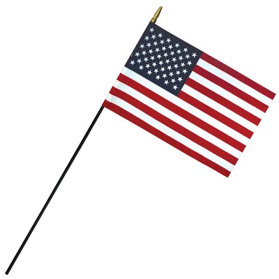 8" x 12" Deluxe Rayon U.S. Stick Flag with Spear Top on 1/4" Diameter Black Dowel