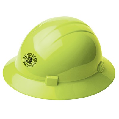 Hi-viz lime hard hat with four point ratchet suspension