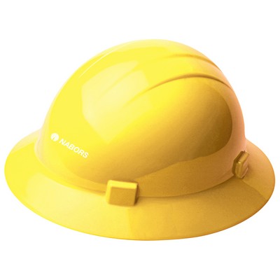 Yellow hard hat, four point ratchet suspension