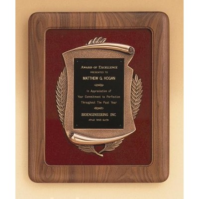 Walnut Plaque w/ Maroon Velour Background, 14 x 17"