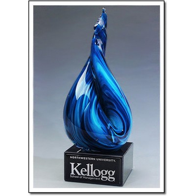 Electric Blue Flame Art Glass Sculpture w/o Marble Base (4.5"x10.5")