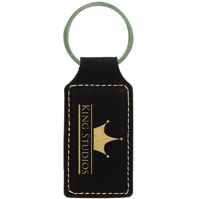 Leatherette Rectangle Black/Gold Keychain (2.75" x 1.25")