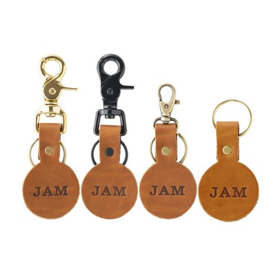 Round Full-Grain Leather Keychain w/Split Ring