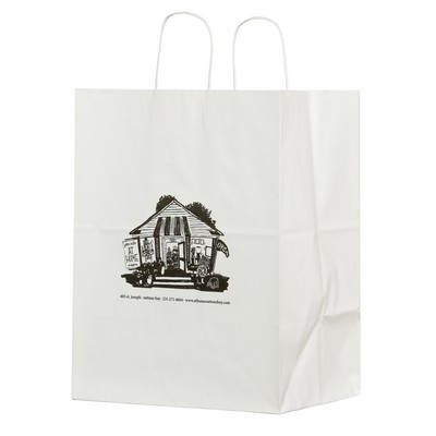 Food Service Paper Shopping Bags, White Kraft, Hot Stamped - Regal 12" x 9" x 15¾"