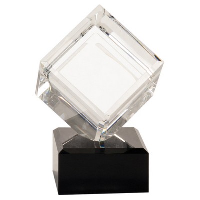 Crystal Cube on Black Base Award, 6"H