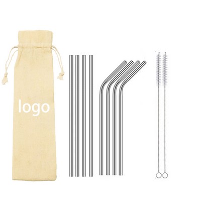 8 Steel Straw & 2 Brush w/Jute Bag