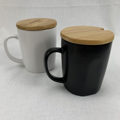 400ml 14oz Ceramic coffee mug with C handle and bamboo lid