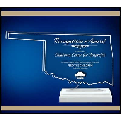 11" Oklahoma Clear Acrylic Award with a Wood Base