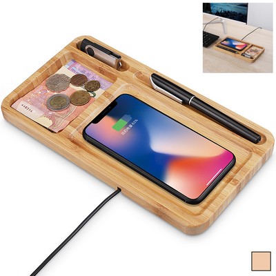 Wooden Wireless Charging Pad Desktop Organizer