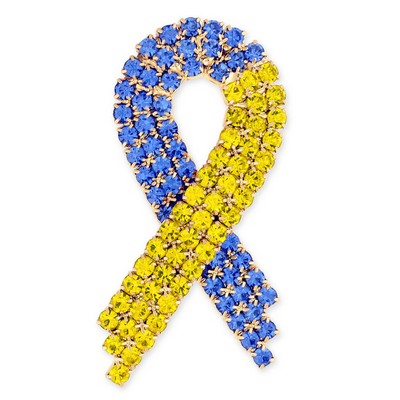 Rhinestone Blue and Yellow Ribbon Brooch