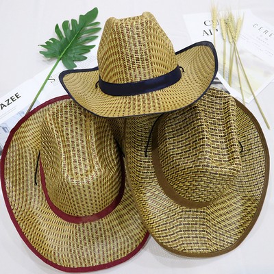 Unisex Travel Straw Panama Hat Summer Wide Brim Cowboyt Straw Hat