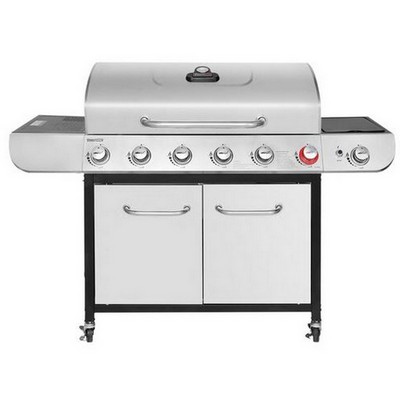 Keg Products 6-Burner Gas Grill w/Side Burner & Silver Grill Knobs