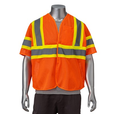 Hi Viz Class 3 - 3.8oz. Polyester Two Tone Reflective Safety Hook & Loop Vest With Pocket