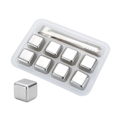 Reusable Silver Stainless Steel Ice Cubes ( 8 Pcs with Clip )