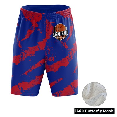 Unisex and Kids' Full Sublimation Basketball Short Length Shorts - Butterfly Mesh