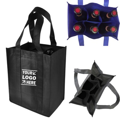 Reusable Non-Woven 6 Bottle Wine Tote Bag