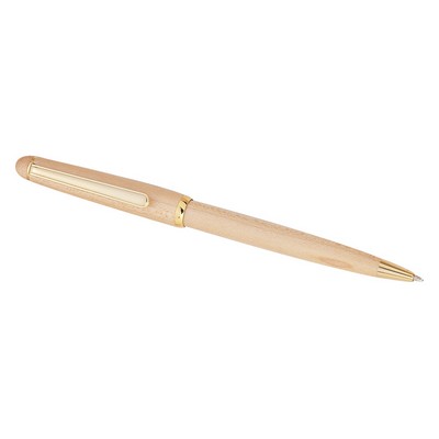 Medium Sized Wooden Ballpoint Pen in Maple Finish w/Gold Accents