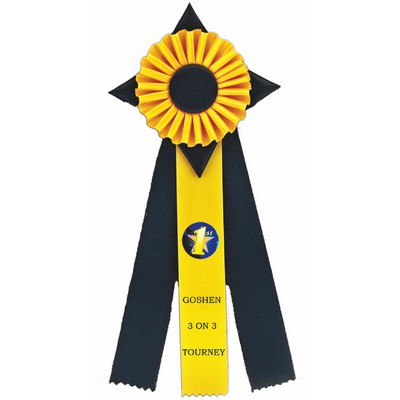 Custom Pleated & Diamond Rosette Ribbon w/ 3 Streamers (6"x16")