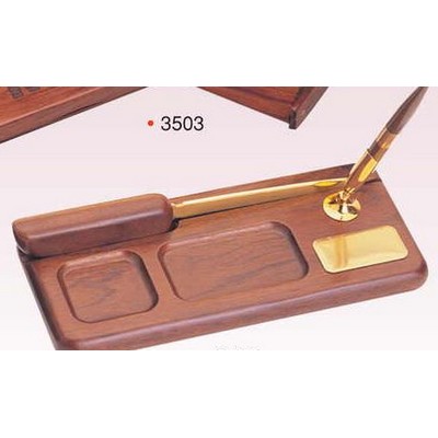 Wood Tray Pen Holder w/ Letter Opener/ Pen (Screened)