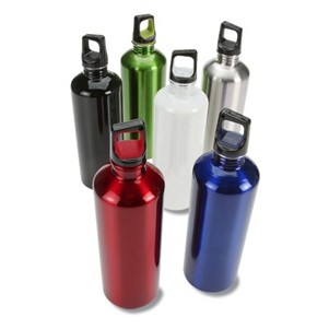 Aluminum Sports Bottle w/ Plastic Lid & Metal Hook