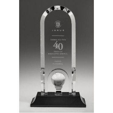 Medium Optical Crystal Optima Globe Award w/Black Base