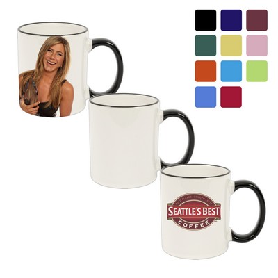 11 Oz. Ceramic Photo Mug - Rim & Handle Color