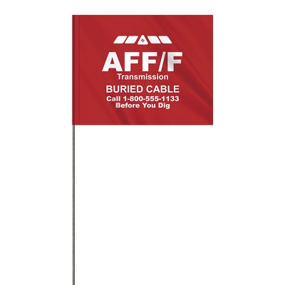 1-Color 4" x 5" Custom High Gloss Polyethylene Marking Flag with 21" Wire Staff