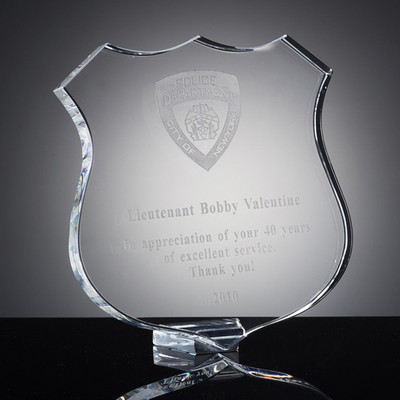 Crystal Police Shield w/Etched/Sandblasted Image (7" x 6½")