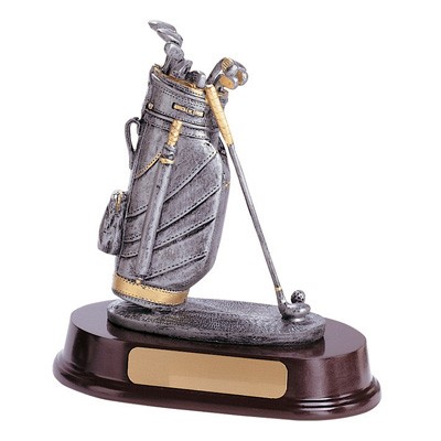 7¾" Resin Golf Bag Trophy w/Wood Base