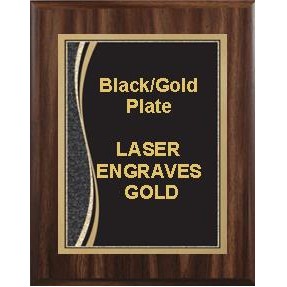 Walnut Plaque 8" x 10" - Black/Gold Patina Marble 6" x 8" Plate