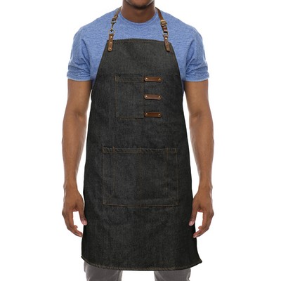 New Artisan Style Bib Apron - Denim With Leather