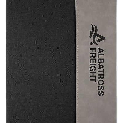 7" x 9" Gray Leatherette and Black Canvas Portfolio with Notepad, Laserable