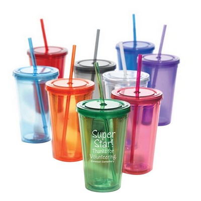 16 Oz. Double Wall Tumbler w/Straw