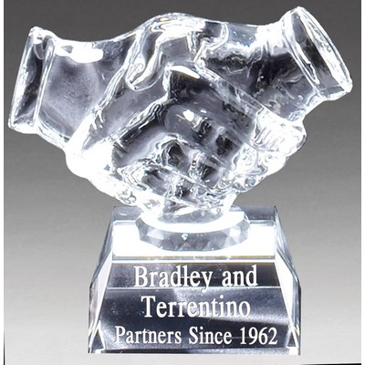 Crystal Handshake Award on Clear Crystal Base, 4-1/2"x 4"H