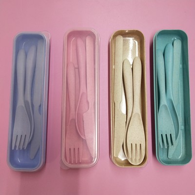 3 Pcs Set Portable Wheat Straw Tableware set