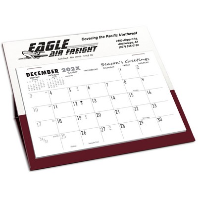 BQ Deskretary® Desk Calendar with Organizer Base, White/Maroon Matte