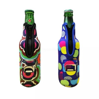 12 Oz. Neoprene Sublimated Bottle Cooler W/ Bottle Opener